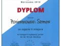 Dyplom - Szymon Poziomkowski, II miejsce w klasyfikacji juniorów do lat 10